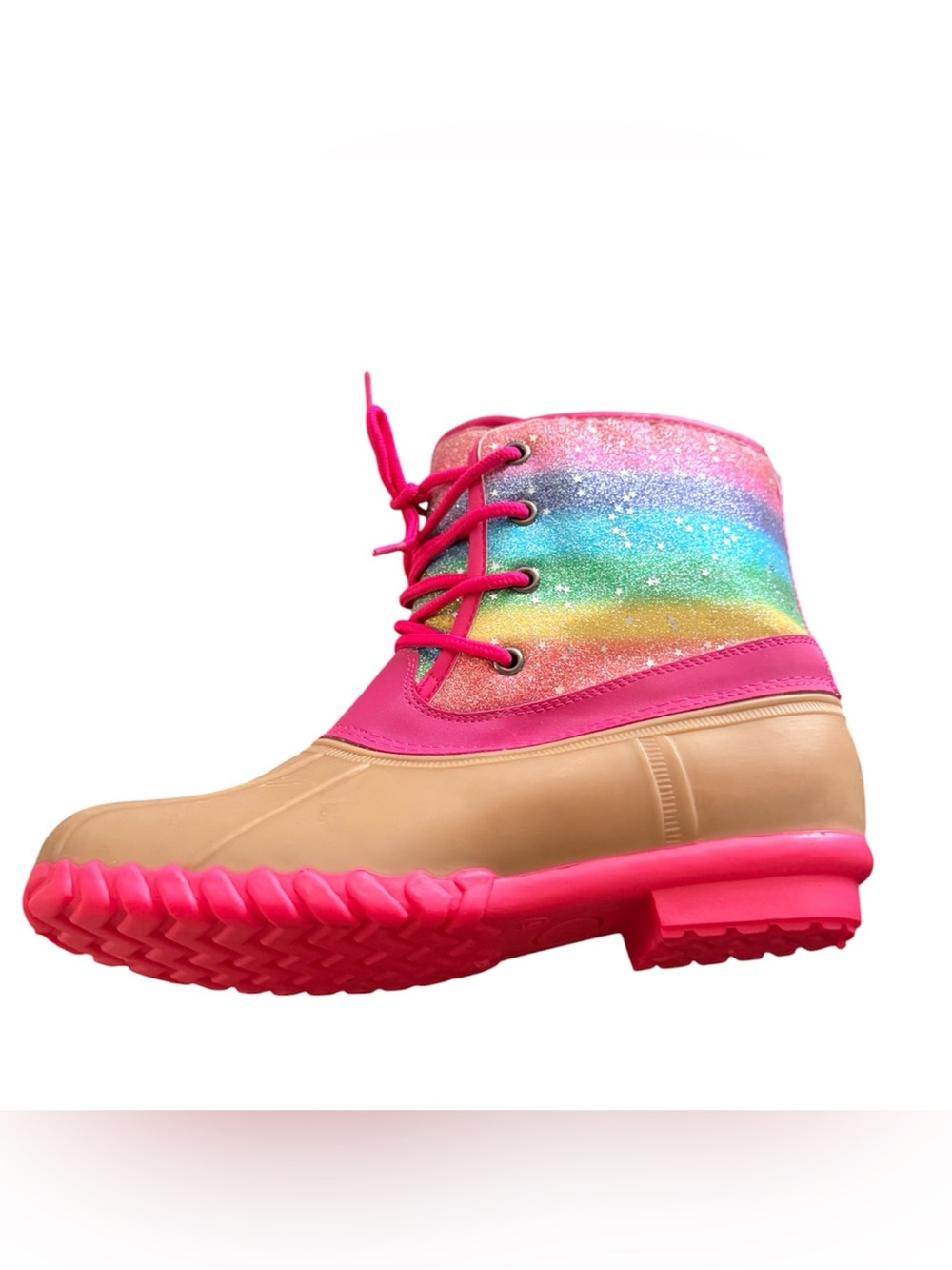 Rainbow Ombre Glitter Duck Boots Lace Up Sherpa Girl's. 
Size 5 - Picture 3 of 13